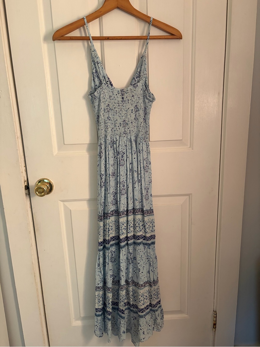 Angie Light Blue and Navy Printed Maxi Dress - Picture 3 of 5